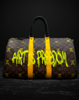 Luxury travel bags Louis Vuitton Keepall 55 yellow Art is Freedom edition