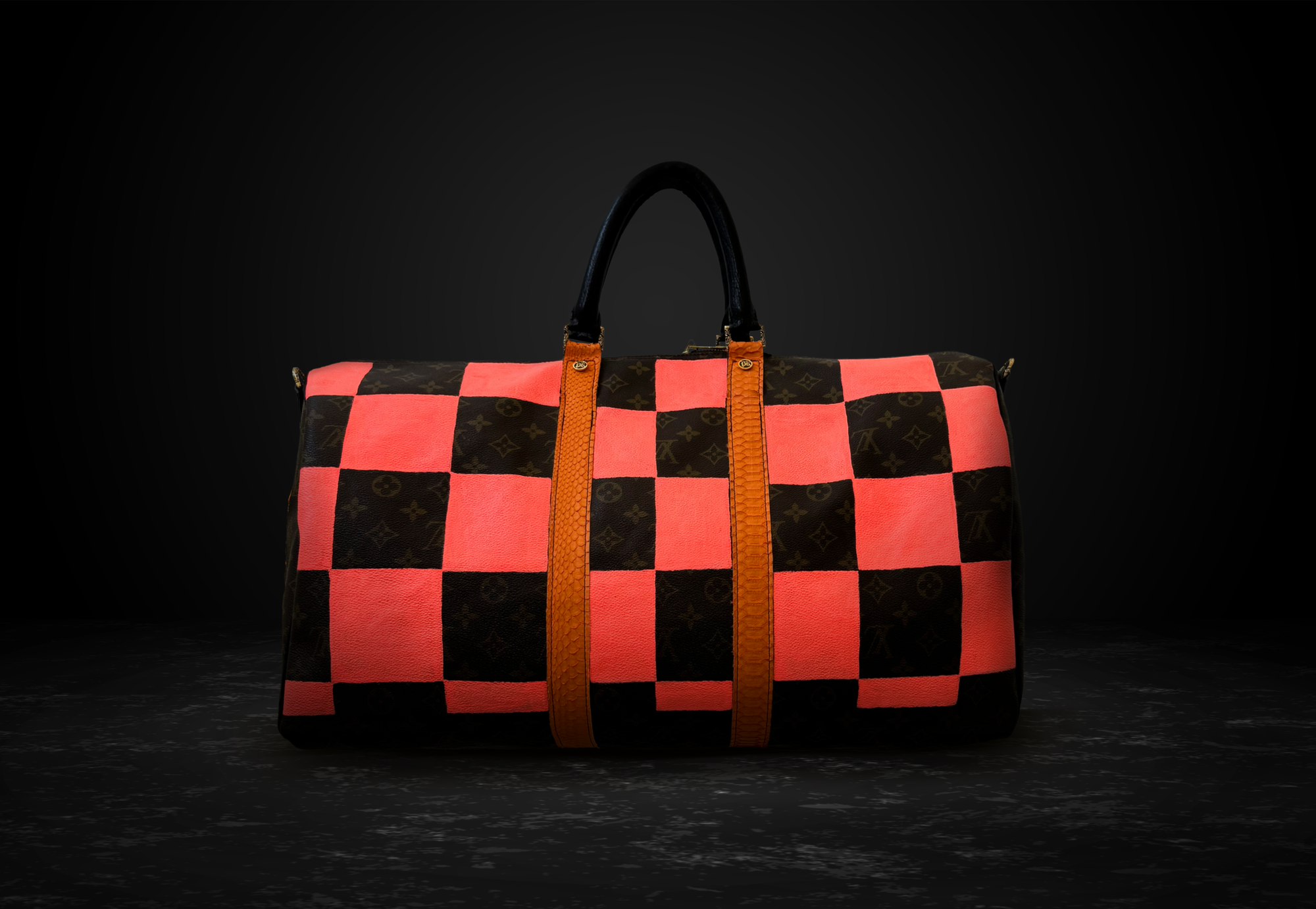 Authentic Vintage Louis Vuitton Speedy 30 with PK Square Orange Hand-Painted Design by Philip Karto