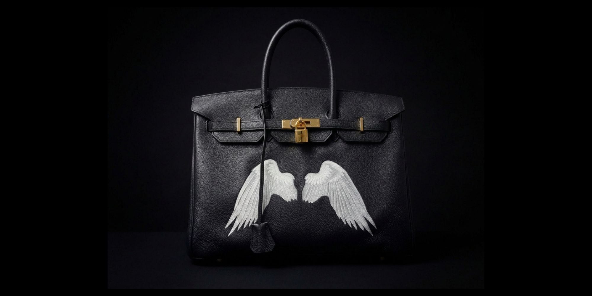 Hermes Birkin bag in black with white painted wings by Philip Karto - Luxury vintage transformation