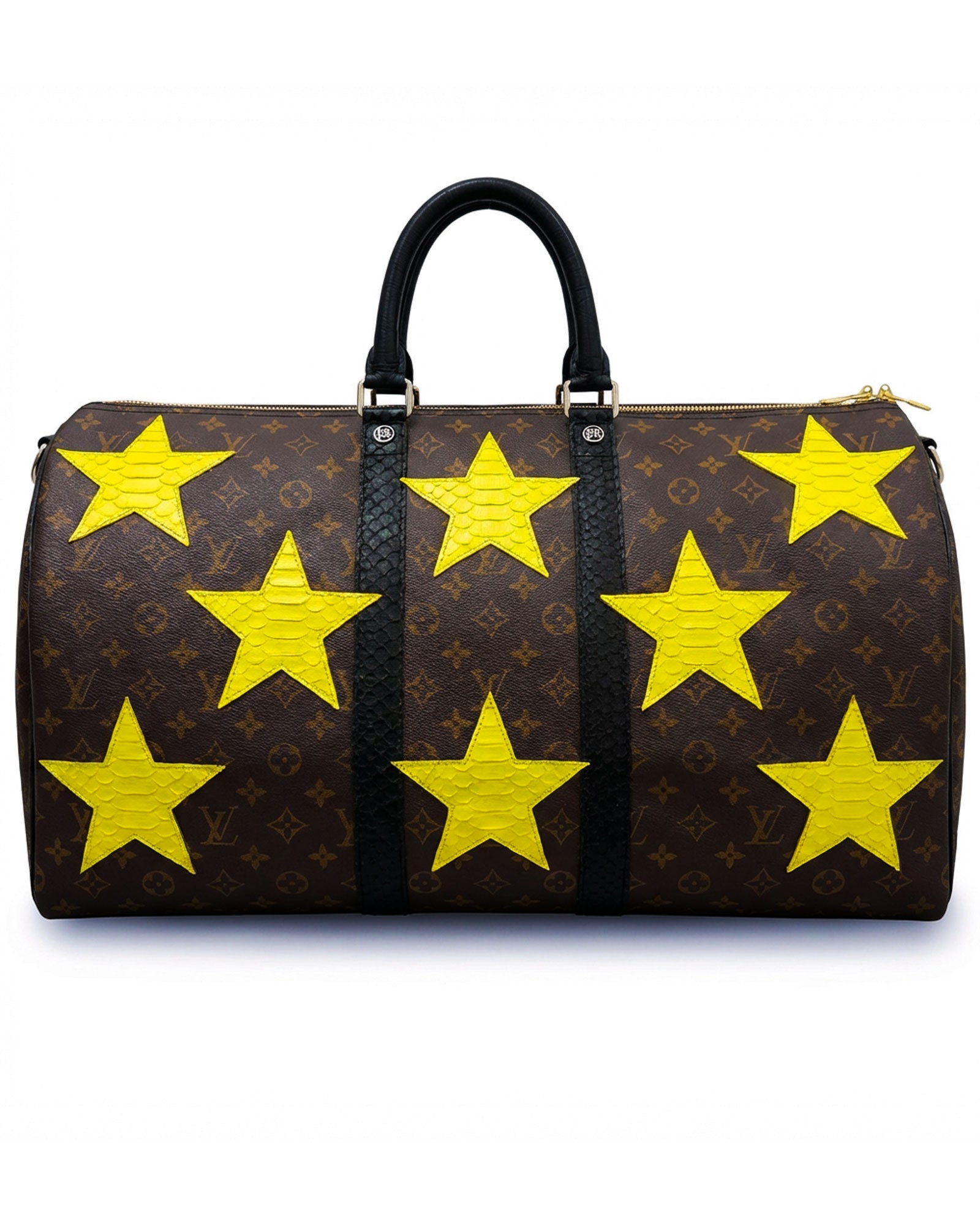 Philip Karto PK.05 Stars Python Keepall bag in yellow with raised python leather stars on vintage Louis Vuitton monogram canvas