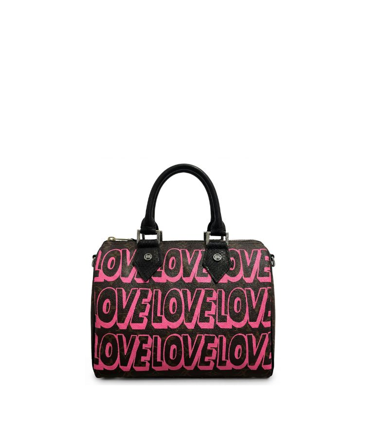 Philip Karto PK.03 LOVE Speedy bag in pink, hand-painted on vintage Louis Vuitton monogram canvas