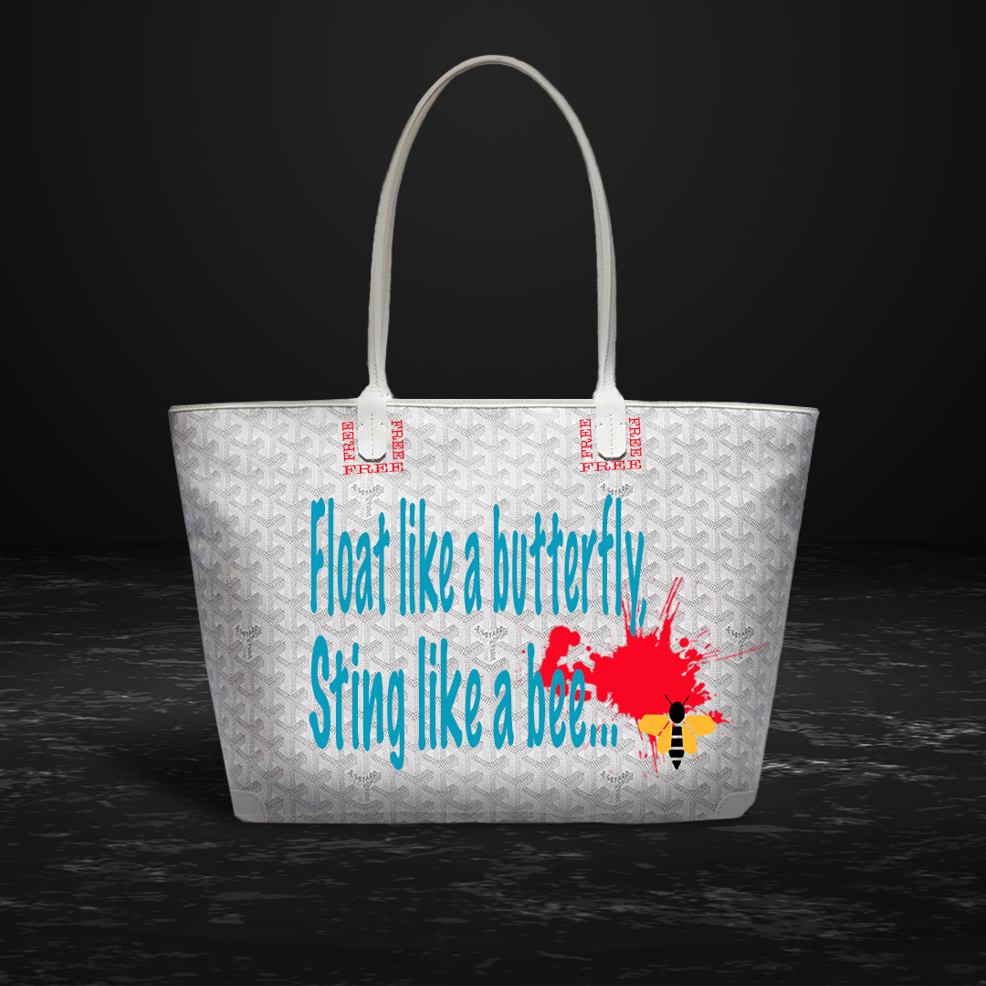 Hand painted Goyard Saint Louis PM black canvas tote with white monogram