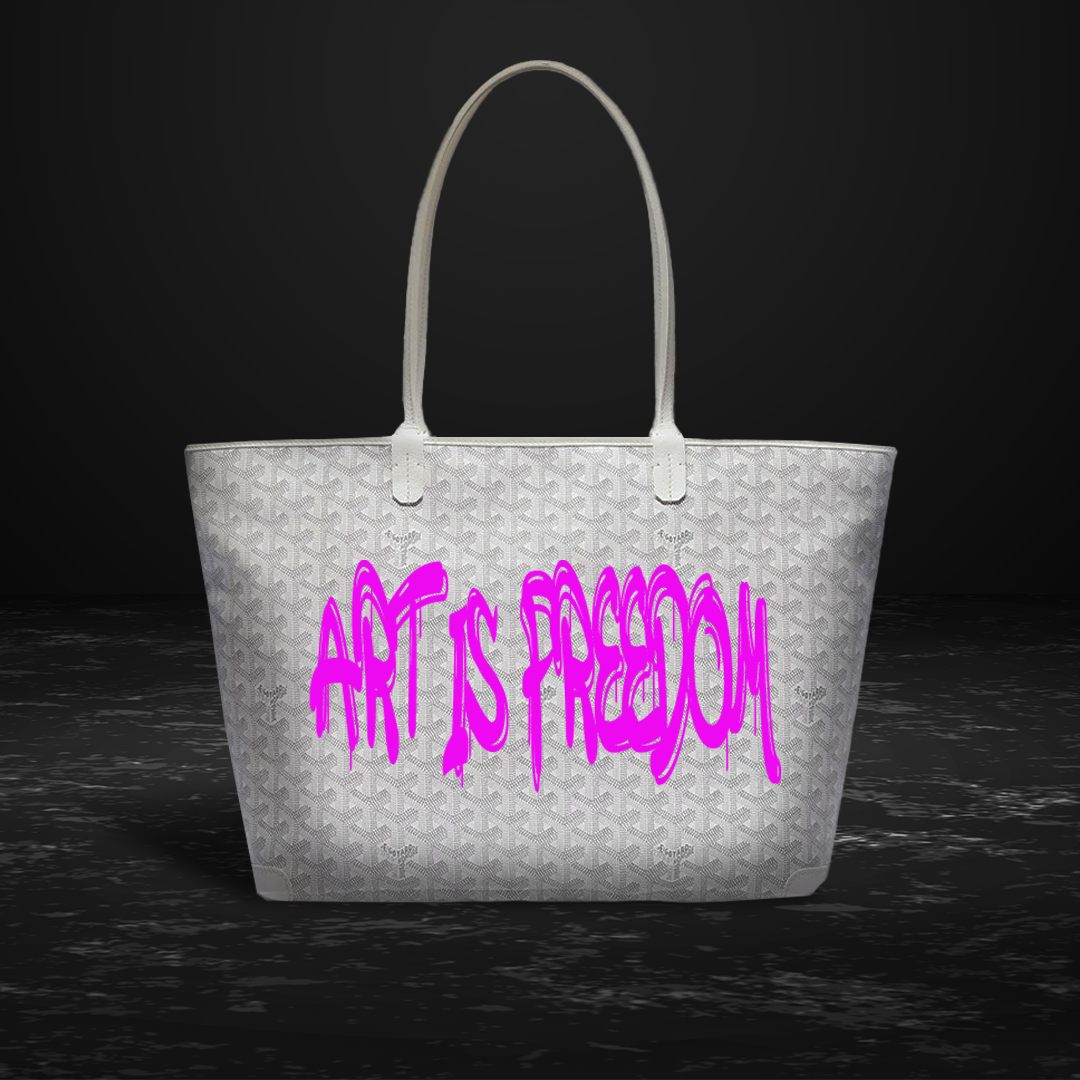 Hand-painted Goyardine tote with matching pouch