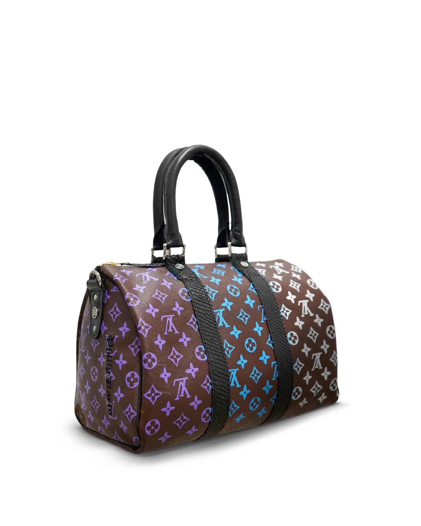 Philip Karto PK.02 Rainbow Speedy bag hand-painted on vintage Louis Vuitton monogram canvas, multicolor rainbow edition - purple side view