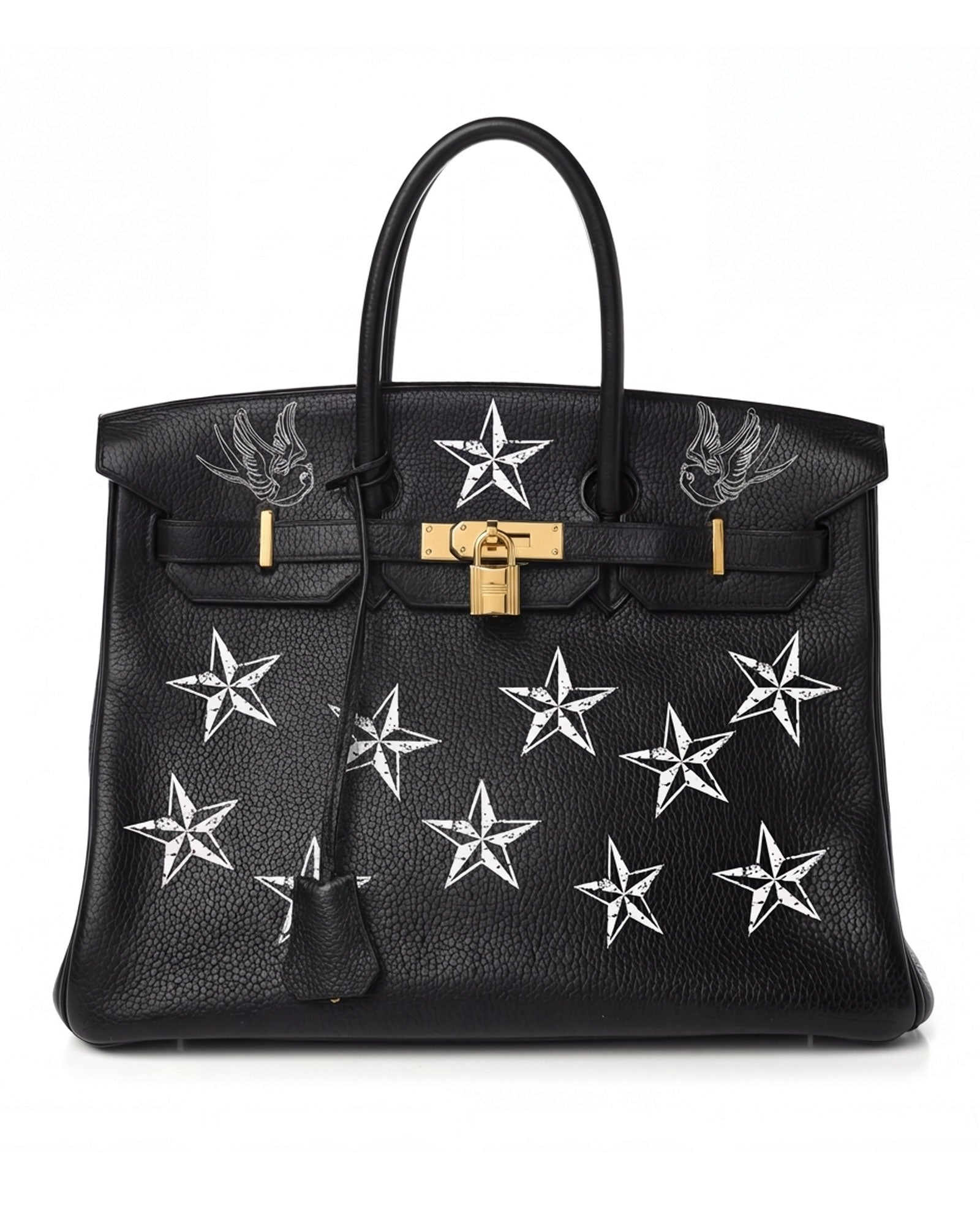 Philip Karto PK.02 Star Birkin bag with hand-painted star motifs on black Hermès leather