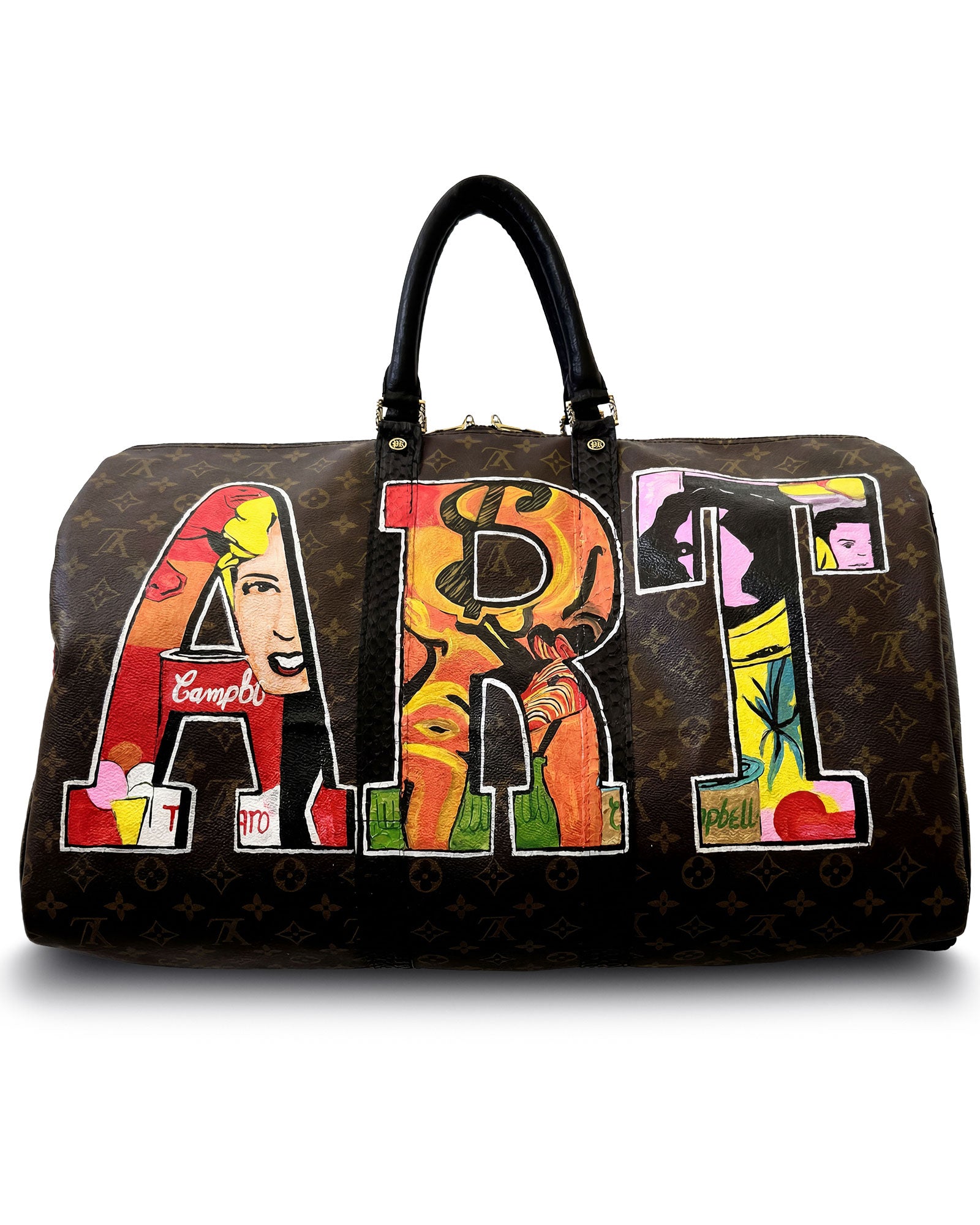 Philip Karto PK.03 Pop Art Keepall bag hand-painted on vintage Louis Vuitton monogram canvas with bold graphic colors