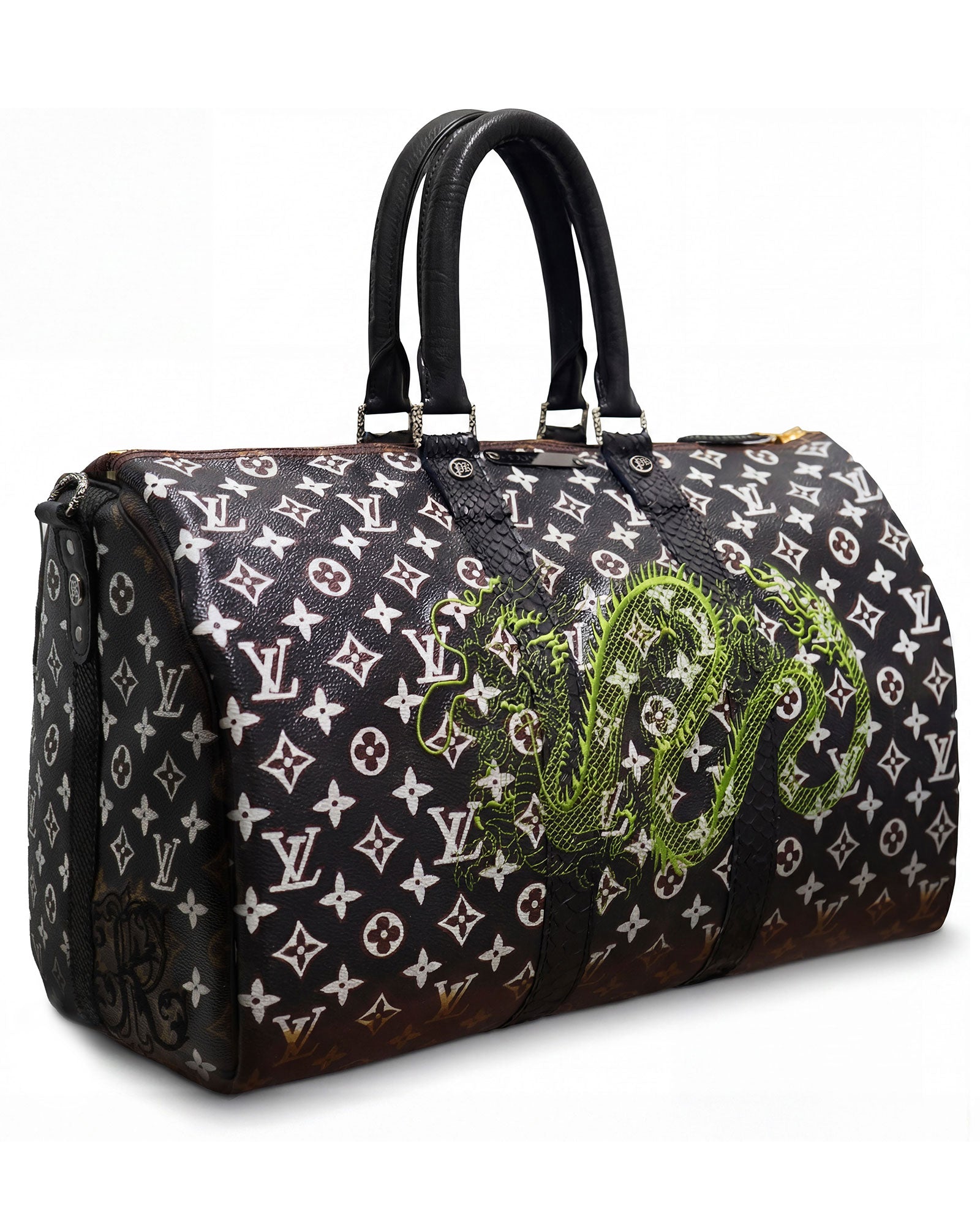 Hand-Painted Louis Vuitton Keepall, Kaki Dragon Edition | Philip Karto