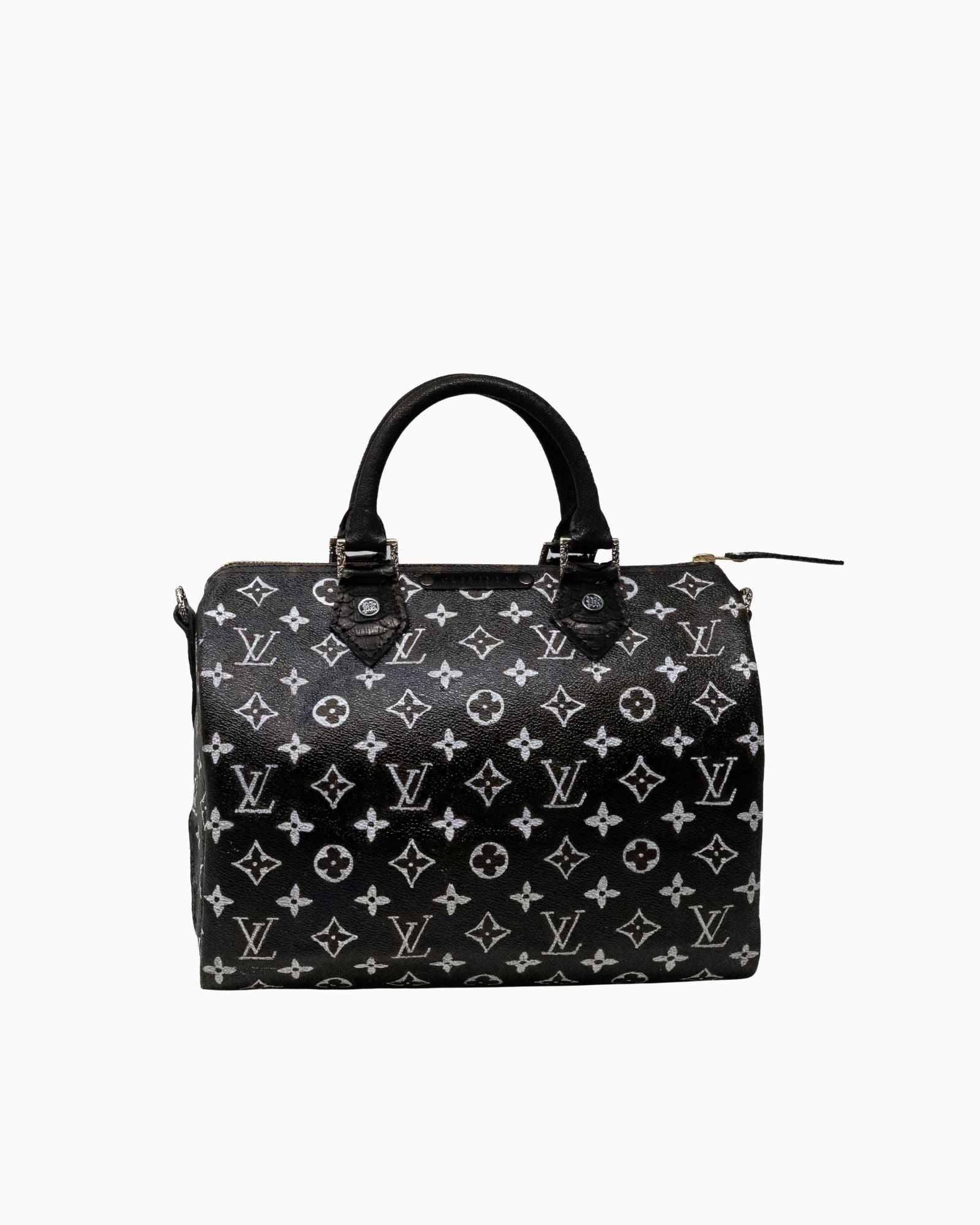 Philip Karto PK.02 Simple Black Speedy bag 30 hand-painted on vintage Louis Vuitton monogram canvas