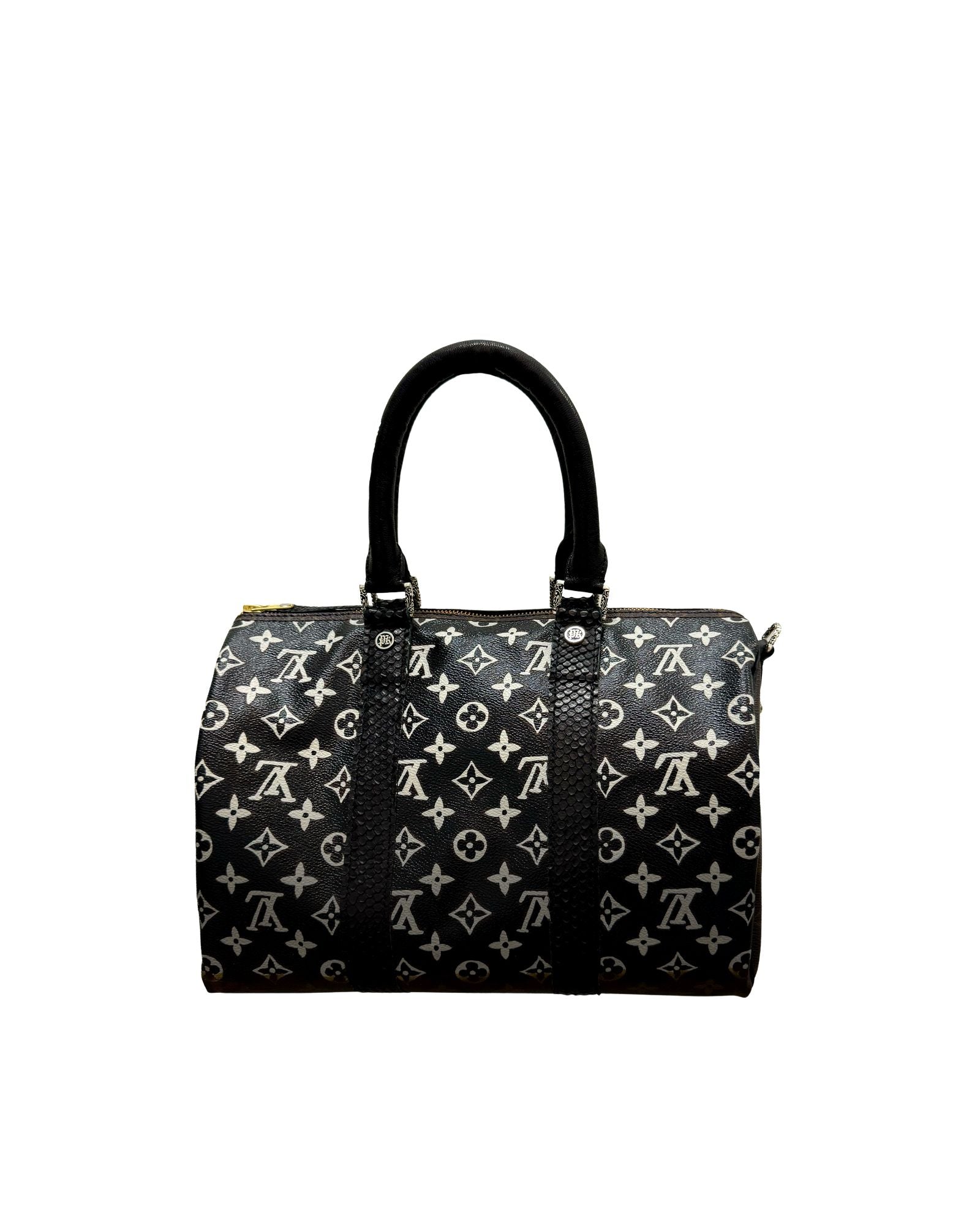 Philip Karto PK.02 Simple Black Speedy bag 35 hand-painted on vintage Louis Vuitton monogram canvas