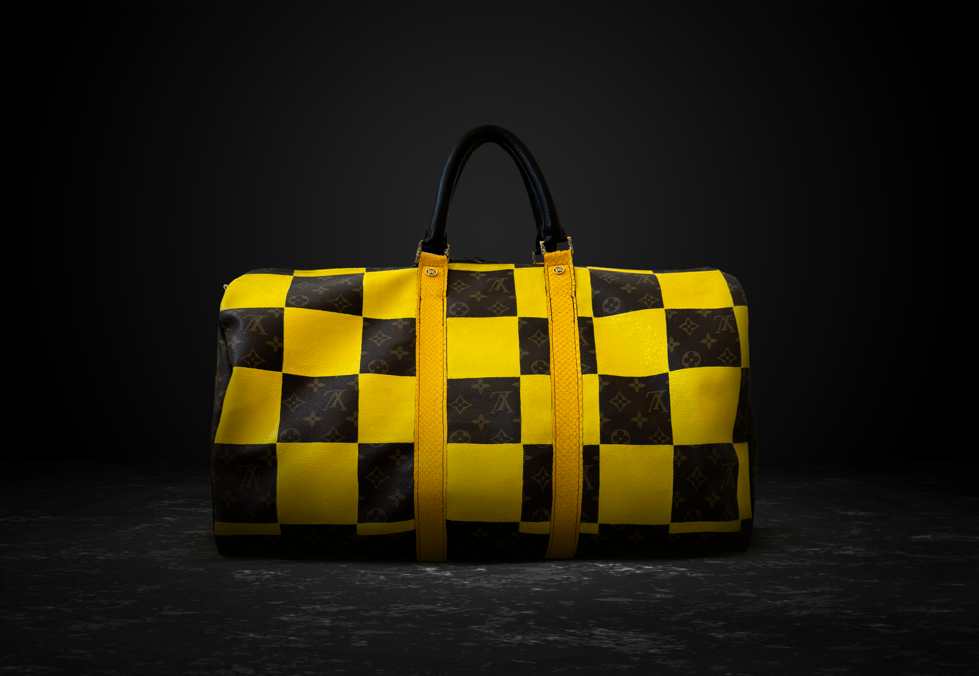 Authentic Vintage Louis Vuitton Speedy 30 with PK Square Yellow Hand-Painted Design by Philip Karto