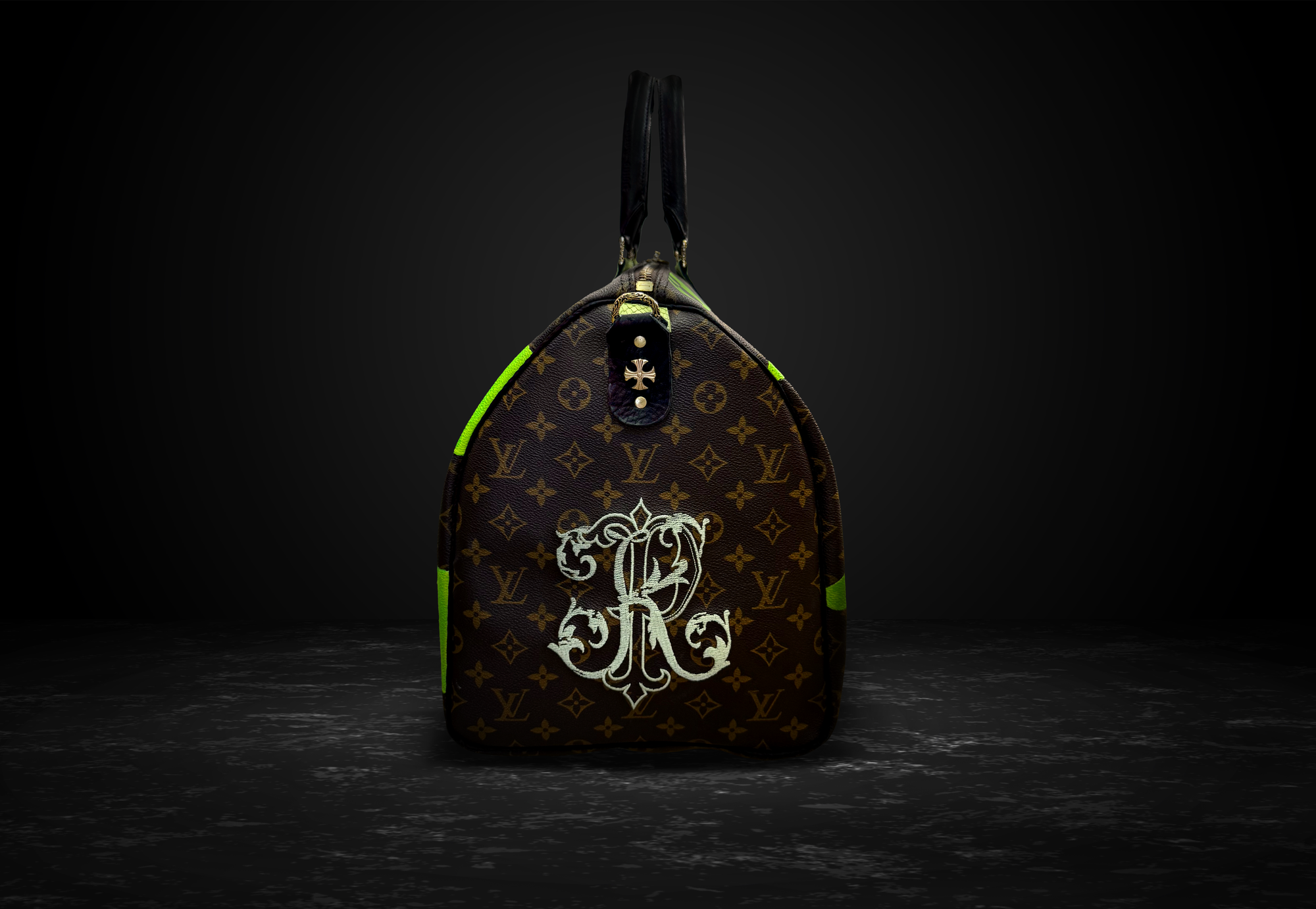 PK Square Green – Vintage Louis Vuitton Speedy 30 Upcycled & Hand-Painted Designer Bag by Philip Karto