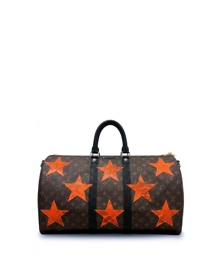 Philip Karto PK.05 Stars Python Speedy bag with raised python leather stars in orange on vintage Louis Vuitton monogram canvas