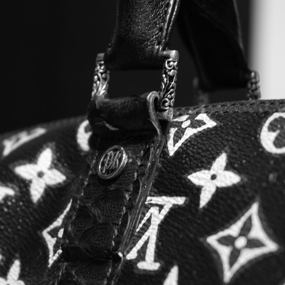 Louis Vuitton bag by Philip Karto handle details and painted transformation to represent The Philip Karto Atelier services