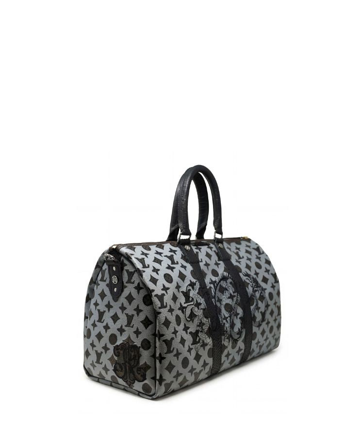 Philip Karto vintage Louis Vuitton Gray handbag with black pattern on a white background