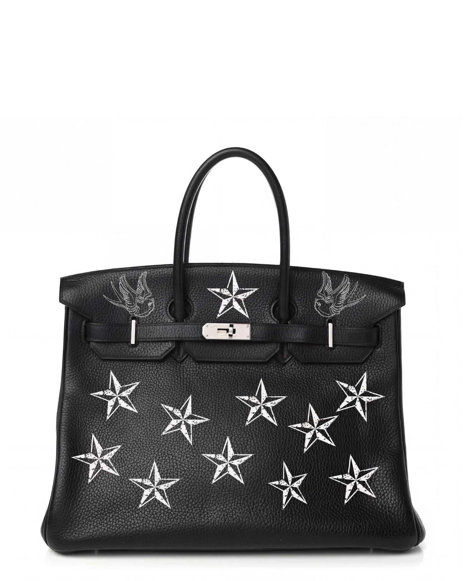 Philip Karto PK.02 Star Birkin bag with hand-painted star motifs on black Hermès leather