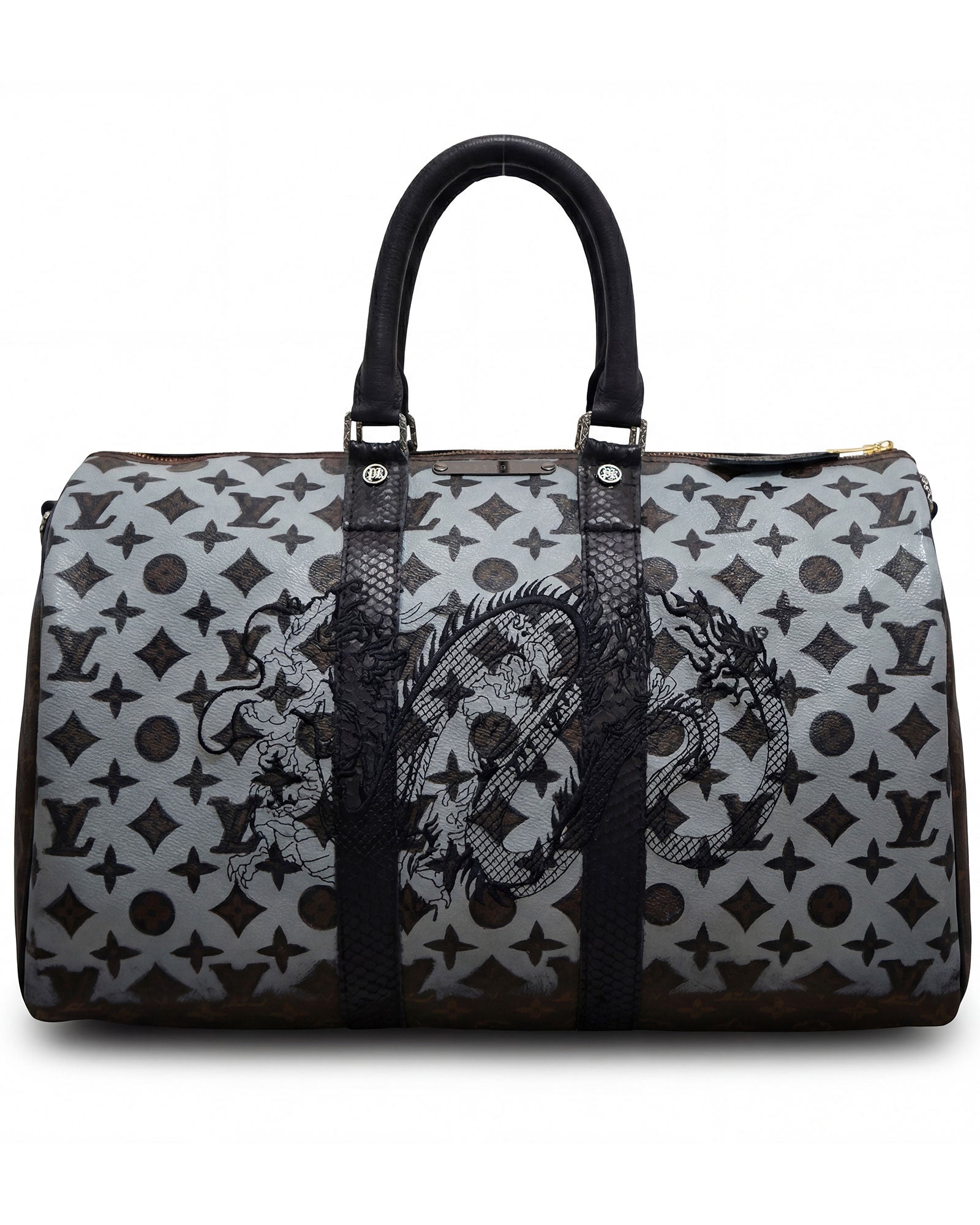 Philip Karto PK.04 Black Dragon Keepall bag with embroidered dragon on vintage Louis Vuitton monogram canvas