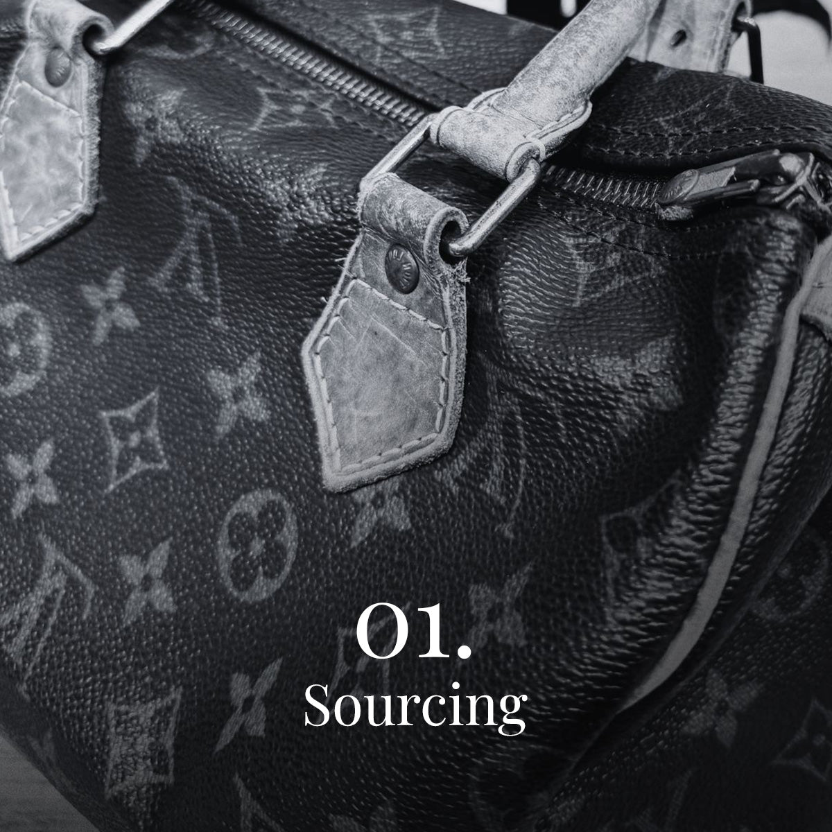 Sourcing process for a Philip Karto bag showing step 1