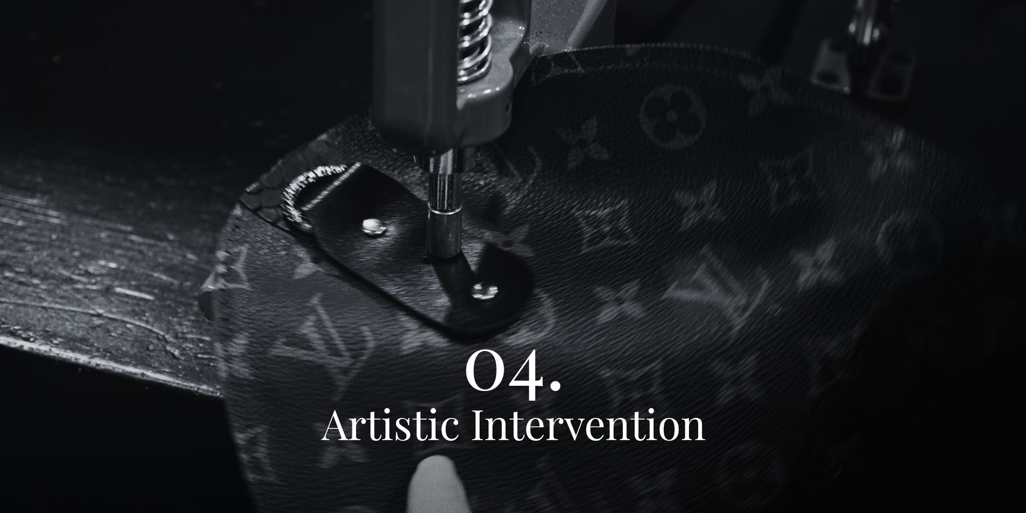 Louis Vuitton canva detail during the artistic intevntion of the Philip Karto Atelier.