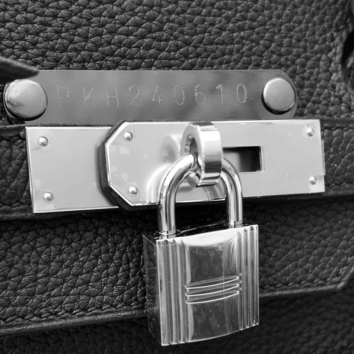 Details of a Hermes Birkin bag locker by Philip Karto with the PK number series. 100% authentic vintage bag