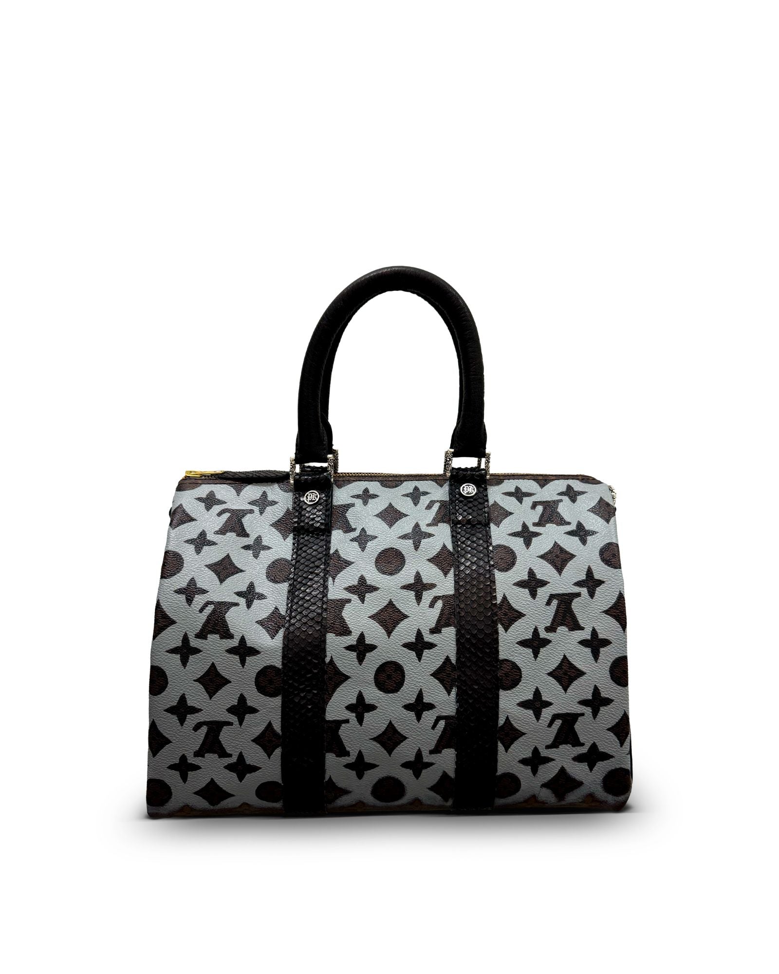 Philip Karto PK.02 Simple Gray Speedy bag back side hand-painted on vintage Louis Vuitton monogram canva