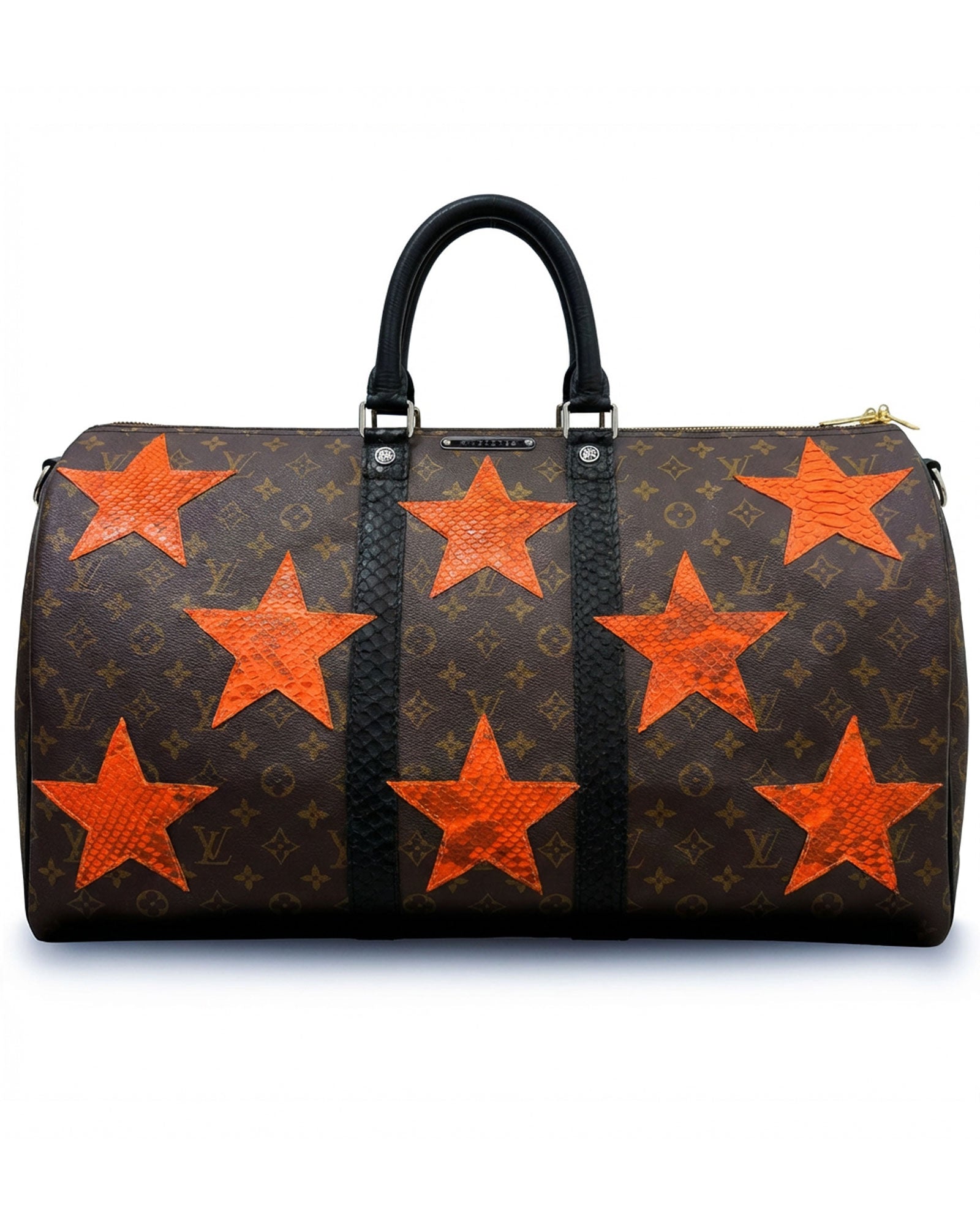 Philip Karto PK.05 Stars Python Speedy bag with raised python leather stars in orange on vintage Louis Vuitton monogram canvas