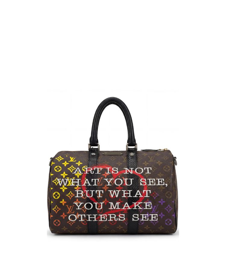 Back view of Philip Karto PK.03 Good Vibes Speedy bag created from vintage Louis Vuitton canvas