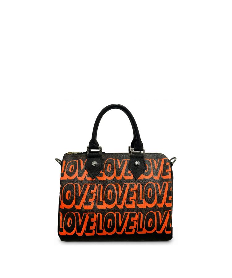 Philip Karto PK.03 LOVE Speedy bag in orange, hand-painted on vintage Louis Vuitton monogram canvas