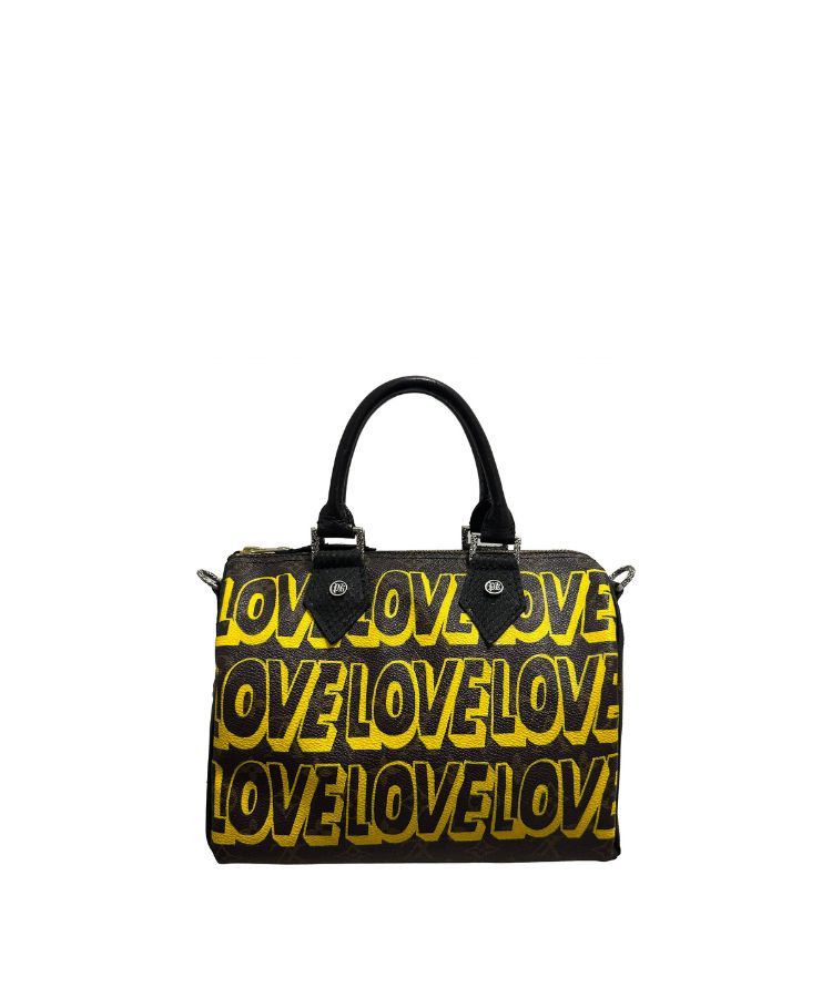 Philip Karto PK.03 LOVE Speedy bag in yellow, hand-painted on vintage Louis Vuitton monogram canvas