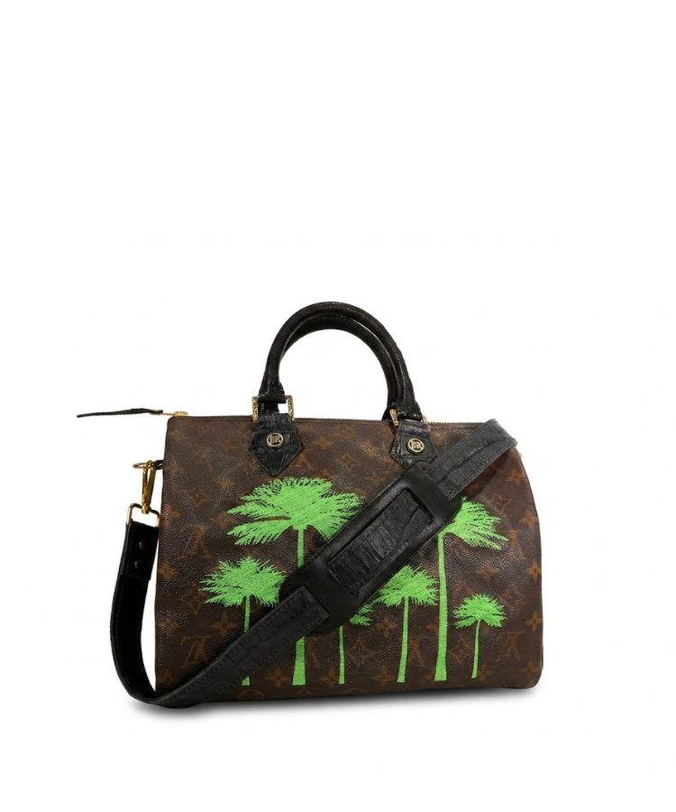 LV Speedy vintage handbag with palm tree design on a white background by Philip Karto