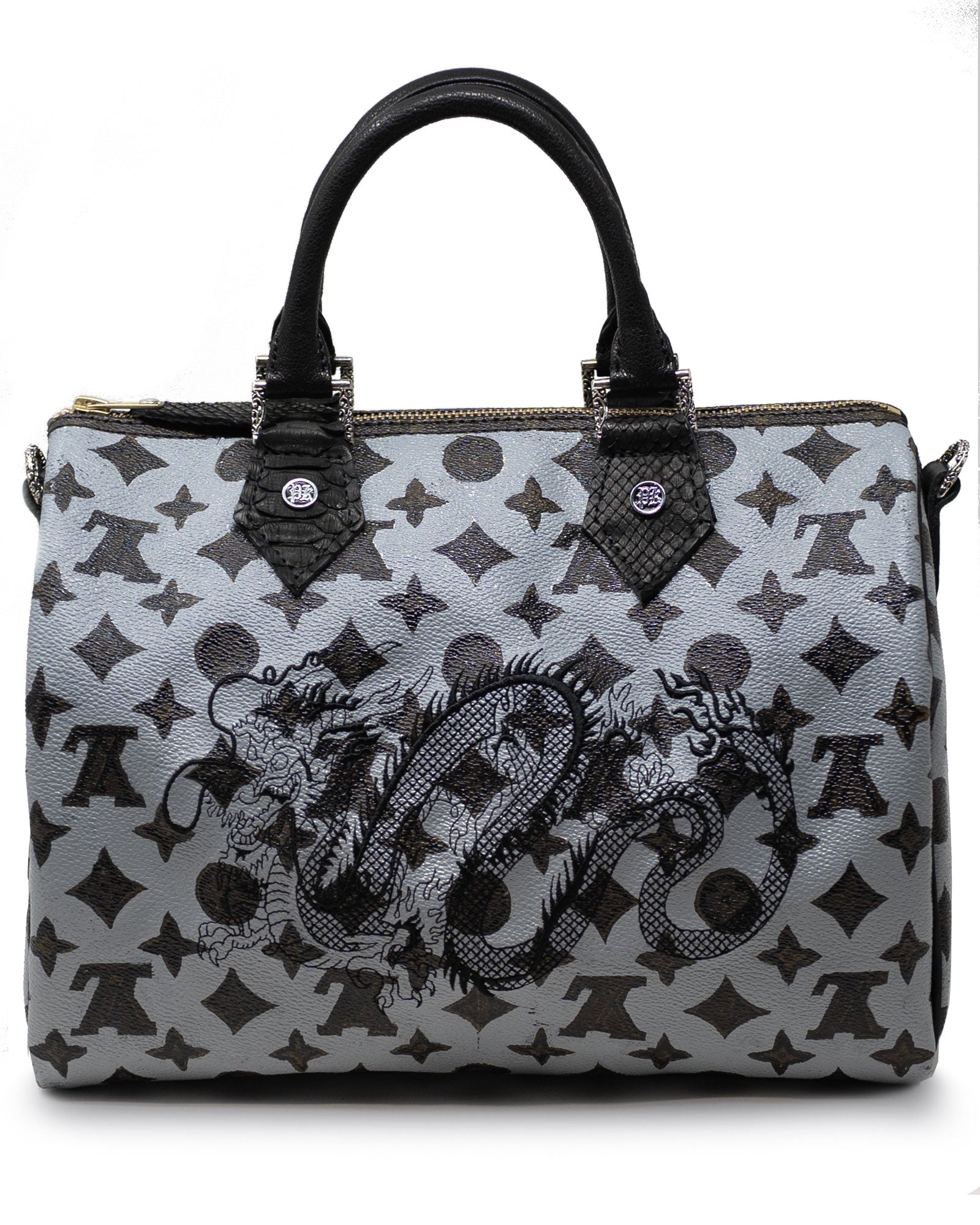 Philip Karto PK.04 Black Dragon Speedy bag with embroidered dragon on vintage Louis Vuitton monogram canvas